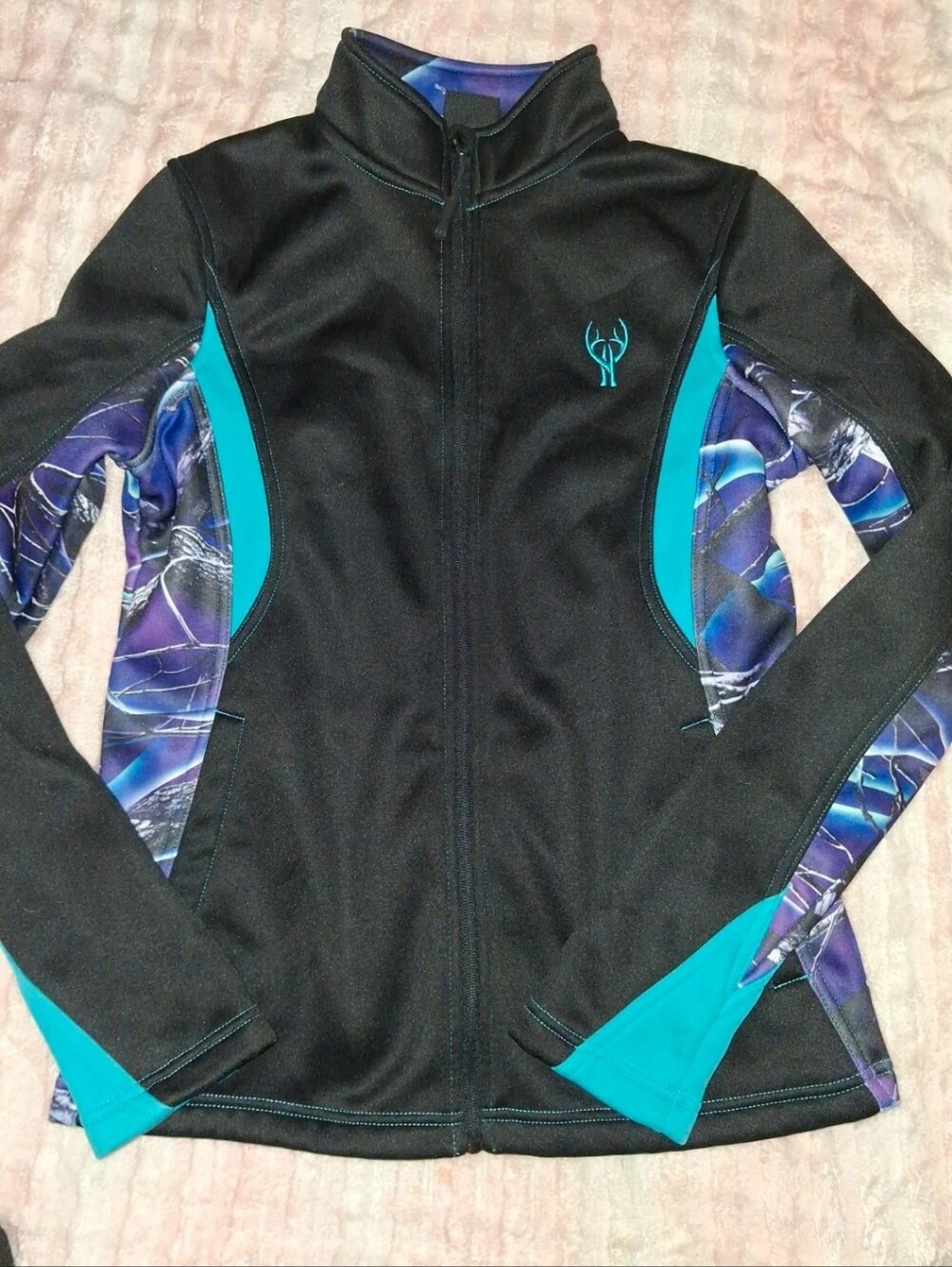 Black and Teal Women's Utility Jacket with Patterned Panels